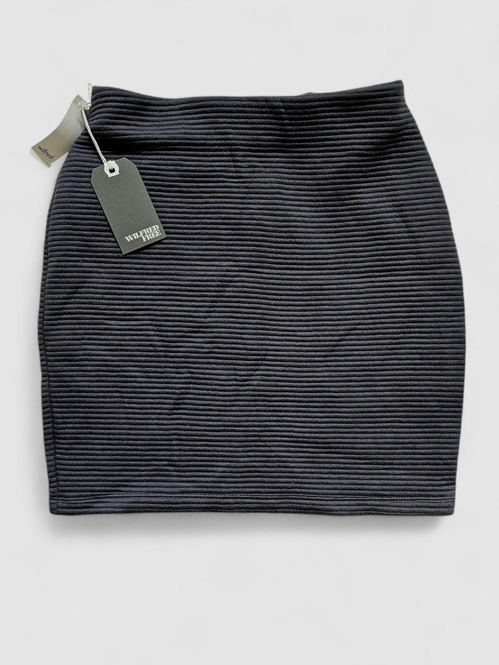 NWT Wilfred Free Dark Charcoal Ribbed Pencil Mini Skirt -Trebek